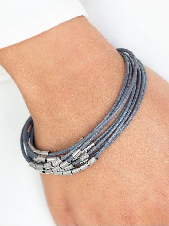 Lay Low - Silver Accent Gray Cording Magnetic Bracelet - Picture 2 of 2